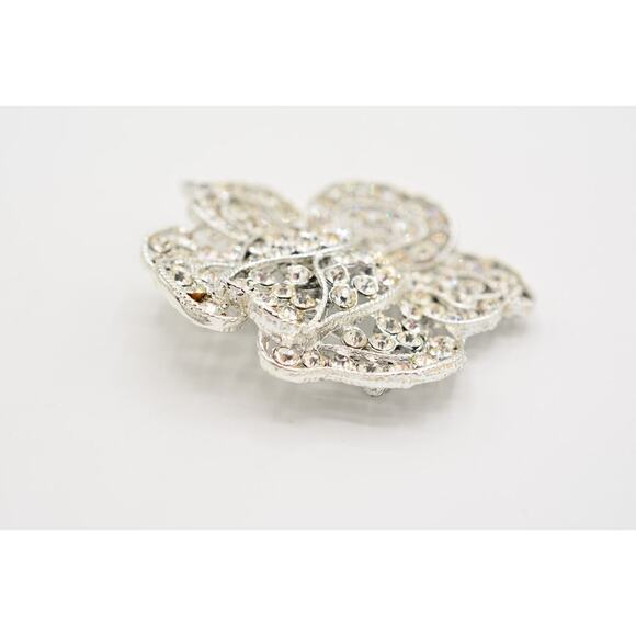 Weiss Vintage Crystal Flower Pin Brooch Rhinestone Sparkling Silver Signed BinJ - Picture 9 of 12